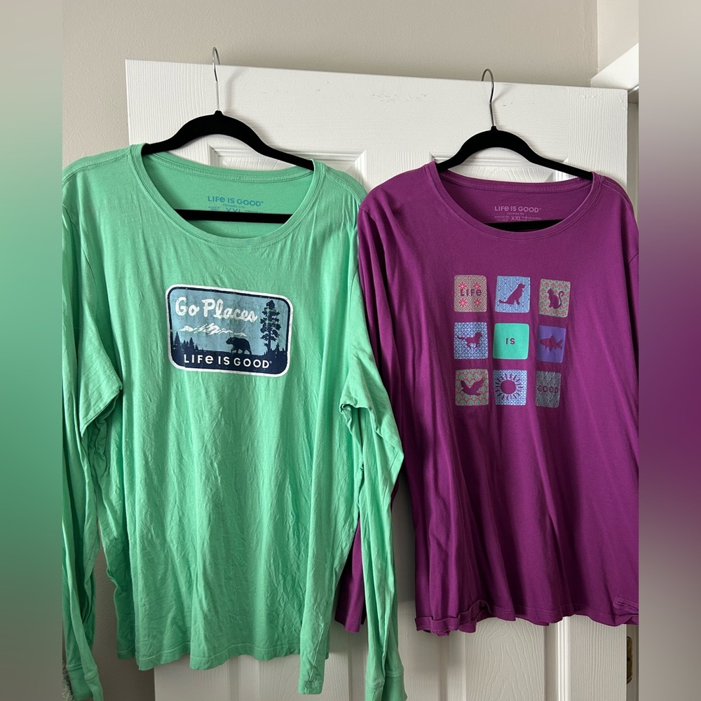 Life is Good Women’s XXL Green and Purple Long Sleeve Shirts